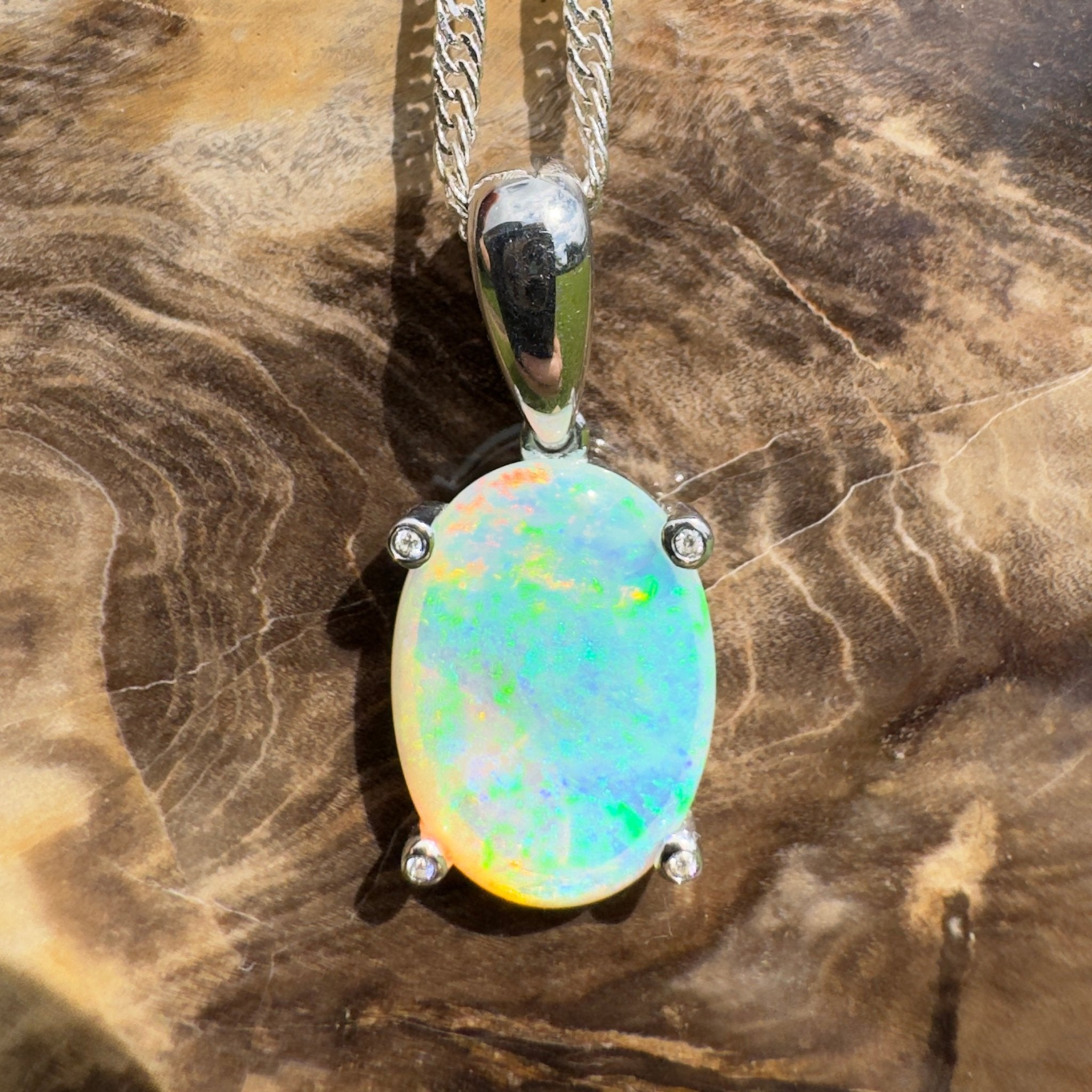 2.5ct Coober Pedy Crystal Opal Pendant Necklace ~ 'Turquoise Bay Current' | 925 Sterling Silver | Solid Australian Opal