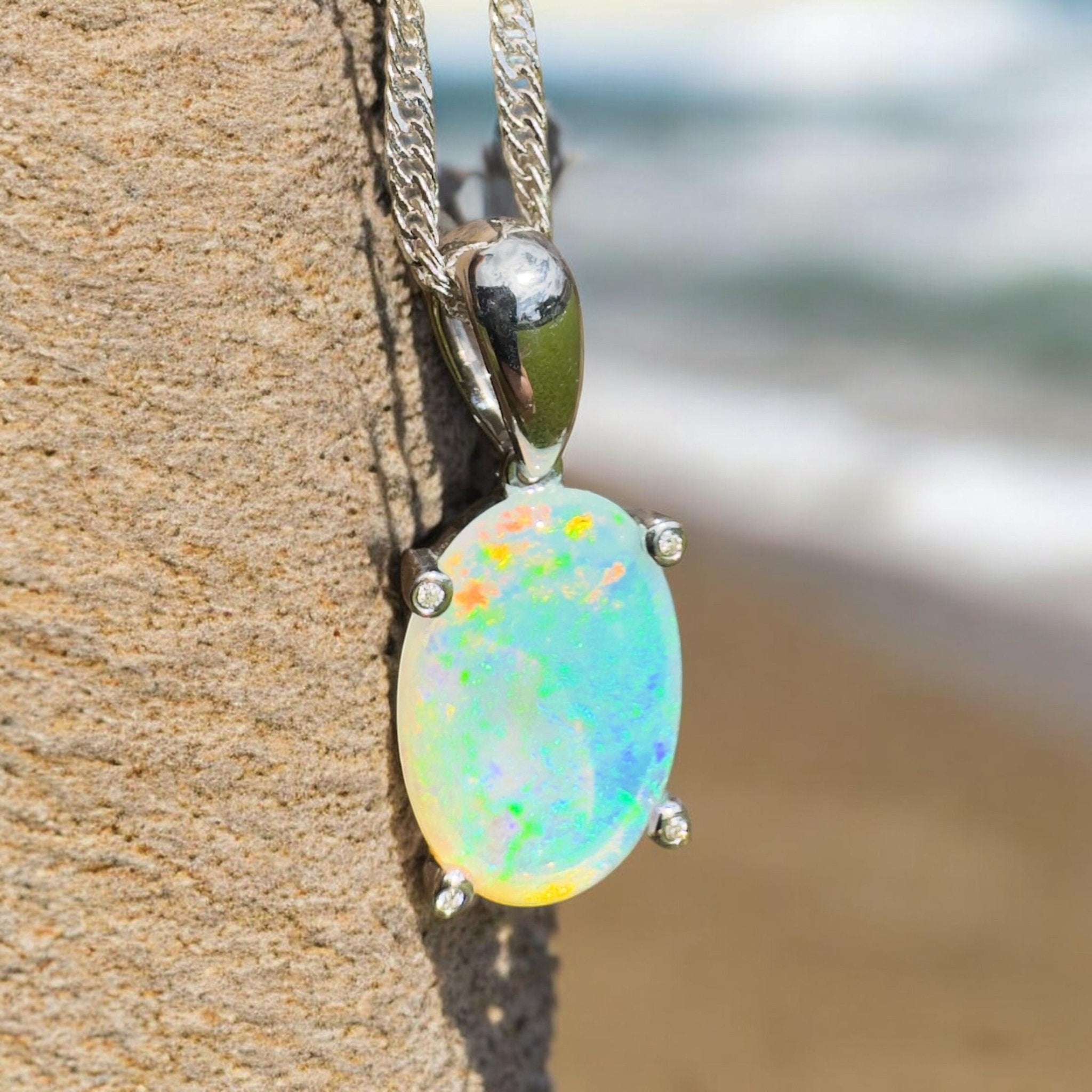 2.5ct Coober Pedy Crystal Opal Pendant Necklace ~ 'Turquoise Bay Current' | 925 Sterling Silver | Solid Australian Opal