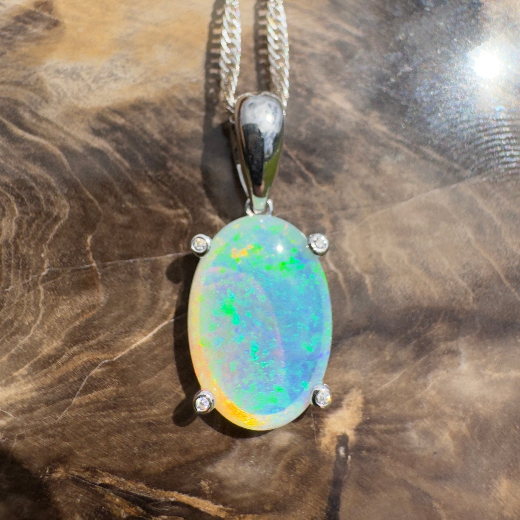 2.5ct Coober Pedy Crystal Opal Pendant Necklace ~ 'Turquoise Bay Current' | 925 Sterling Silver | Solid Australian Opal