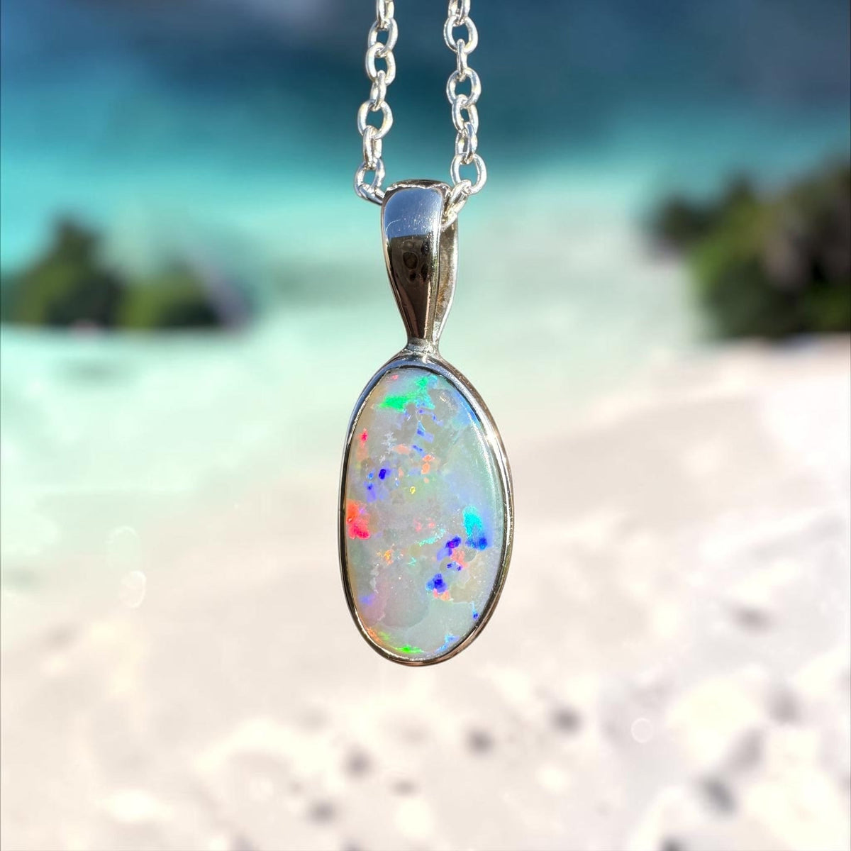 2.5ct Coober Pedy Opal Pendant Necklace ~ 'Boranup Firelight' | 925 Sterling Silver | Solid Australian Opal