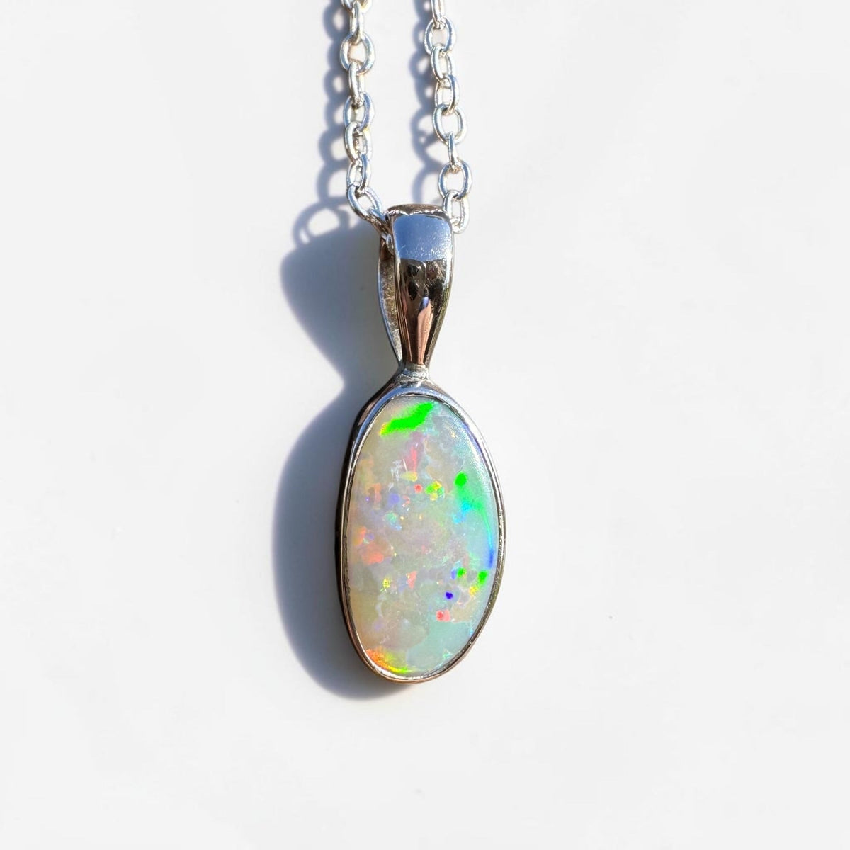 2.5ct Coober Pedy Opal Pendant Necklace ~ 'Boranup Firelight' | 925 Sterling Silver | Solid Australian Opal