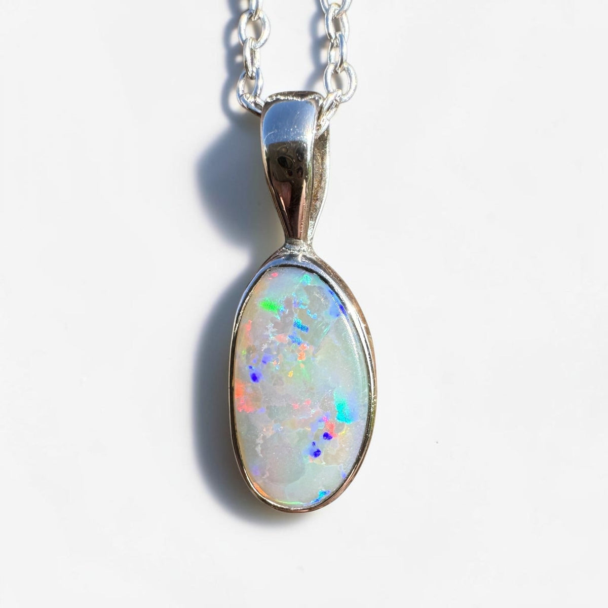 2.5ct Coober Pedy Opal Pendant Necklace ~ 'Boranup Firelight' | 925 Sterling Silver | Solid Australian Opal