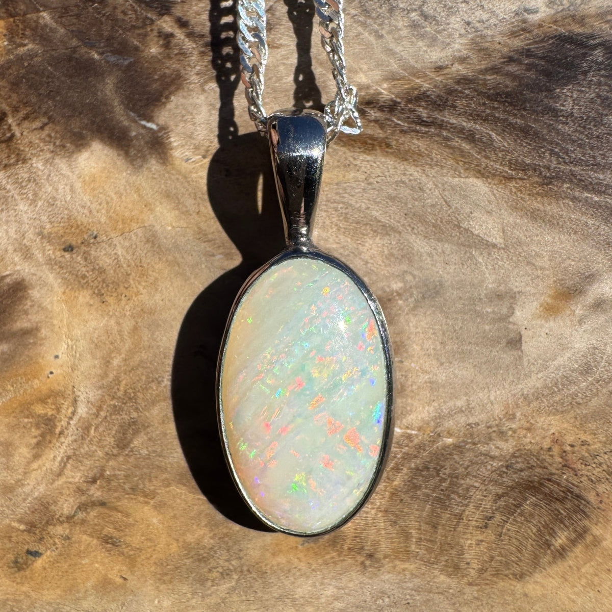 2.5ct Coober Pedy Opal Pendant Necklace ~ 'Kanangra Aurora' | 925 Sterling Silver | Solid Australian Opal