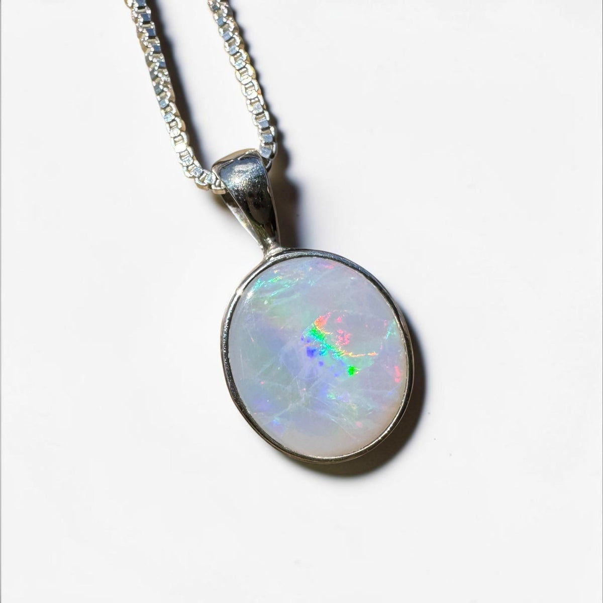2.5ct Lightning Ridge Semi Black Opal Pendant Necklace ~ 'Angledool Ember' | 925 Sterling Silver | Solid Australian Opal