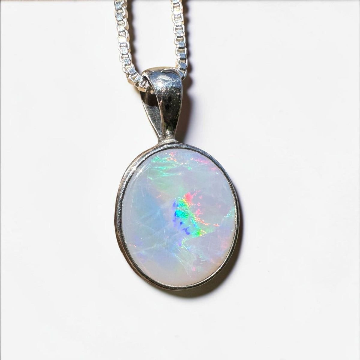 2.5ct Lightning Ridge Semi Black Opal Pendant Necklace ~ 'Angledool Ember' | 925 Sterling Silver | Solid Australian Opal
