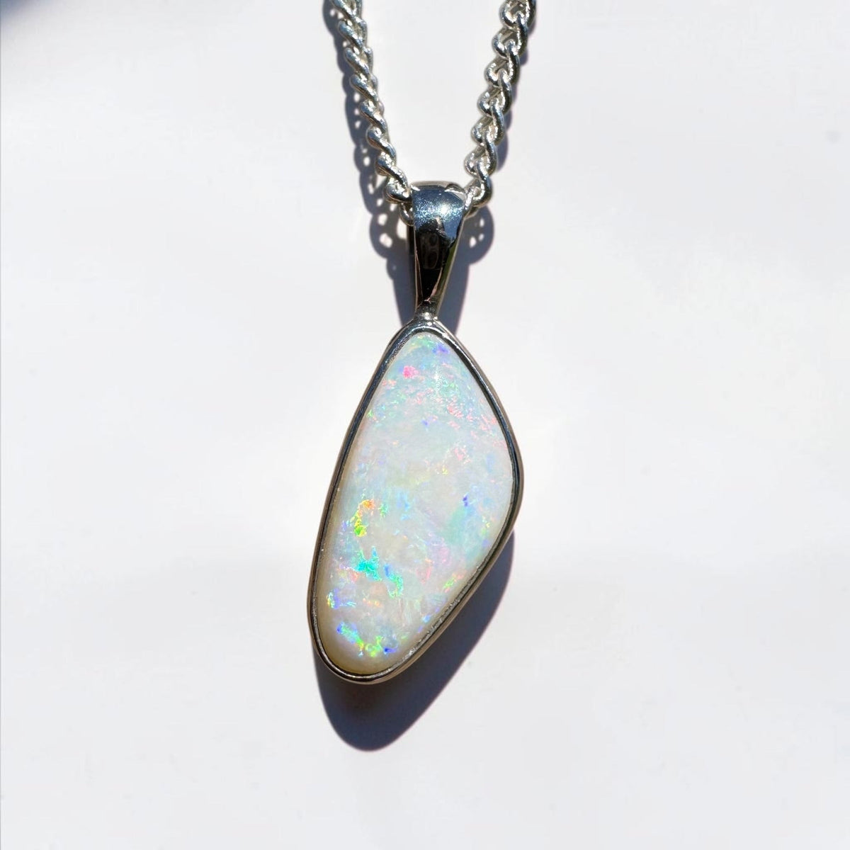 2.5ct Lightning Ridge White Opal Pendant Necklace ~ 'Goodooga Gleam' | 925 Sterling Silver | Solid Australian Opal