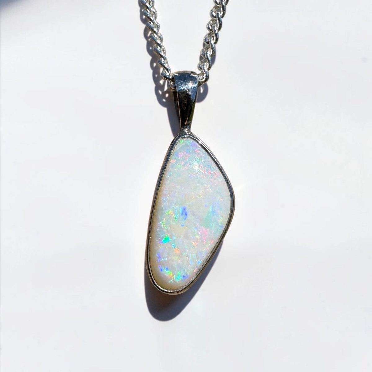 2.5ct Lightning Ridge White Opal Pendant Necklace ~ 'Goodooga Gleam' | 925 Sterling Silver | Solid Australian Opal