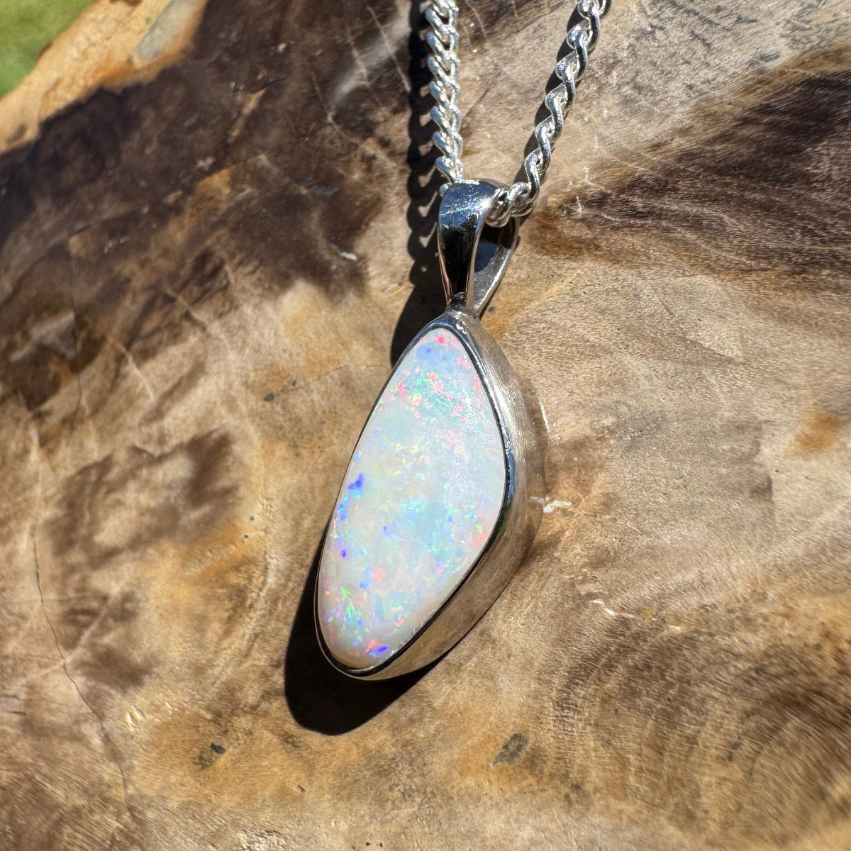 2.5ct Lightning Ridge White Opal Pendant Necklace ~ 'Goodooga Gleam' | 925 Sterling Silver | Solid Australian Opal