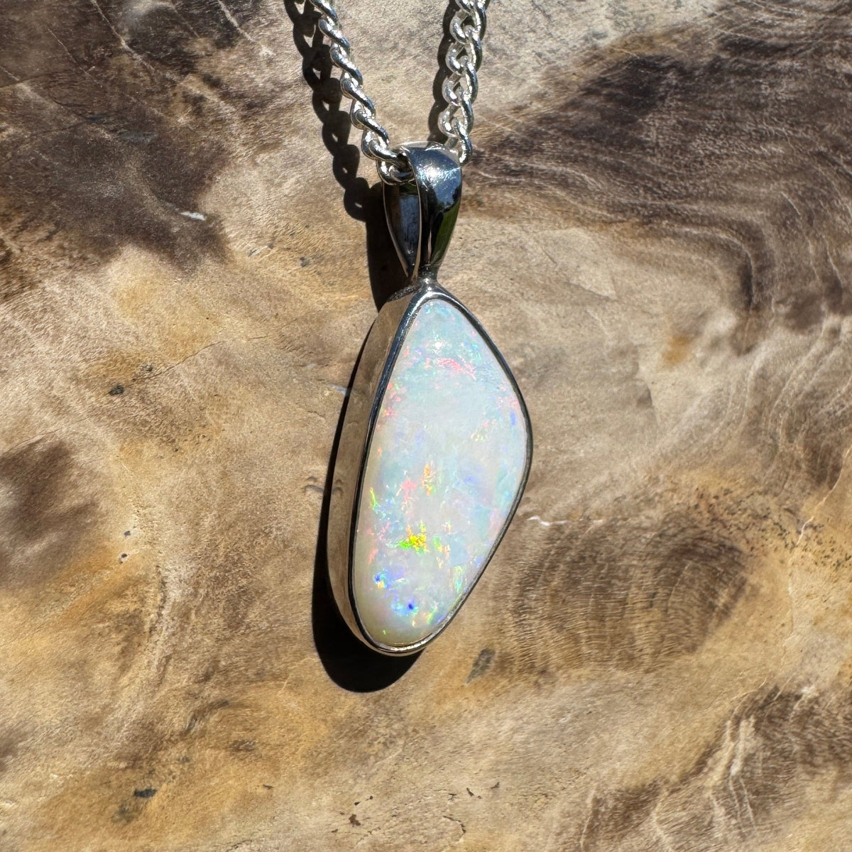 2.5ct Lightning Ridge White Opal Pendant Necklace ~ 'Goodooga Gleam' | 925 Sterling Silver | Solid Australian Opal
