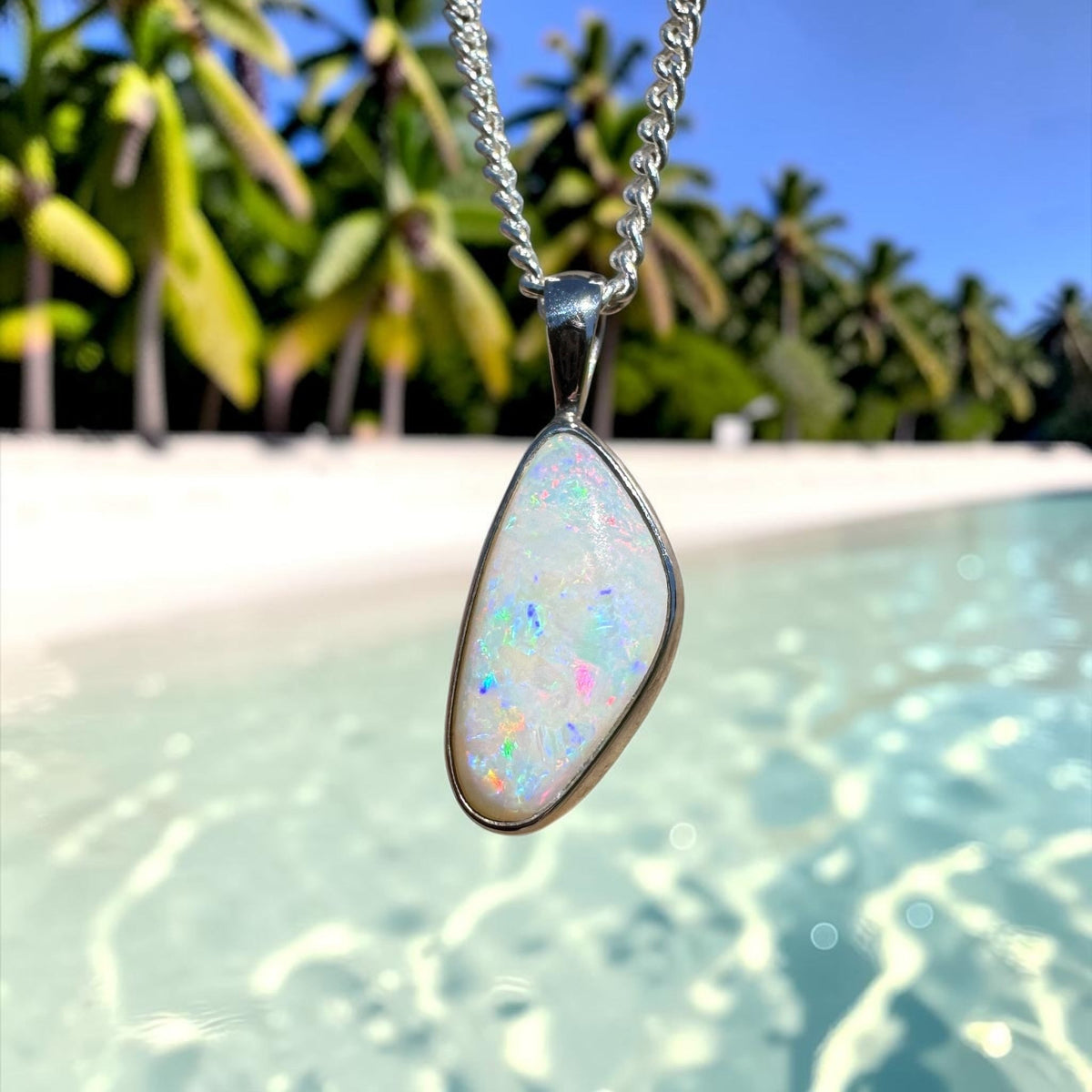 2.5ct Lightning Ridge White Opal Pendant Necklace ~ 'Goodooga Gleam' | 925 Sterling Silver | Solid Australian Opal