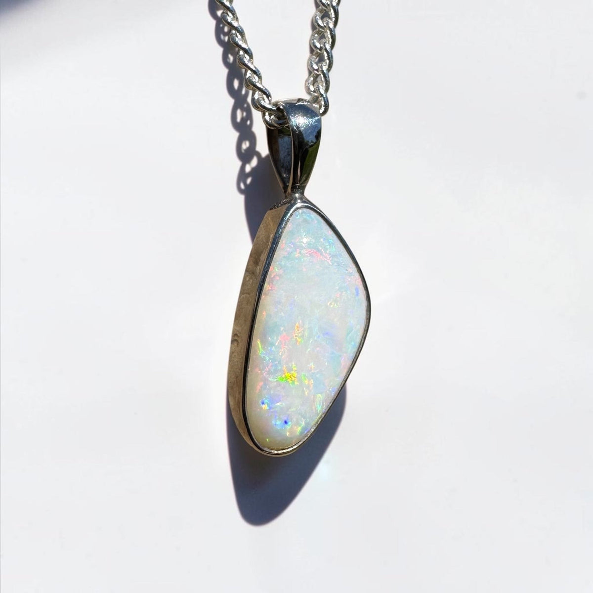 2.5ct Lightning Ridge White Opal Pendant Necklace ~ 'Goodooga Gleam' | 925 Sterling Silver | Solid Australian Opal
