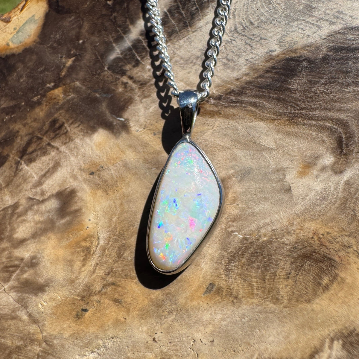 2.5ct Lightning Ridge White Opal Pendant Necklace ~ 'Goodooga Gleam' | 925 Sterling Silver | Solid Australian Opal