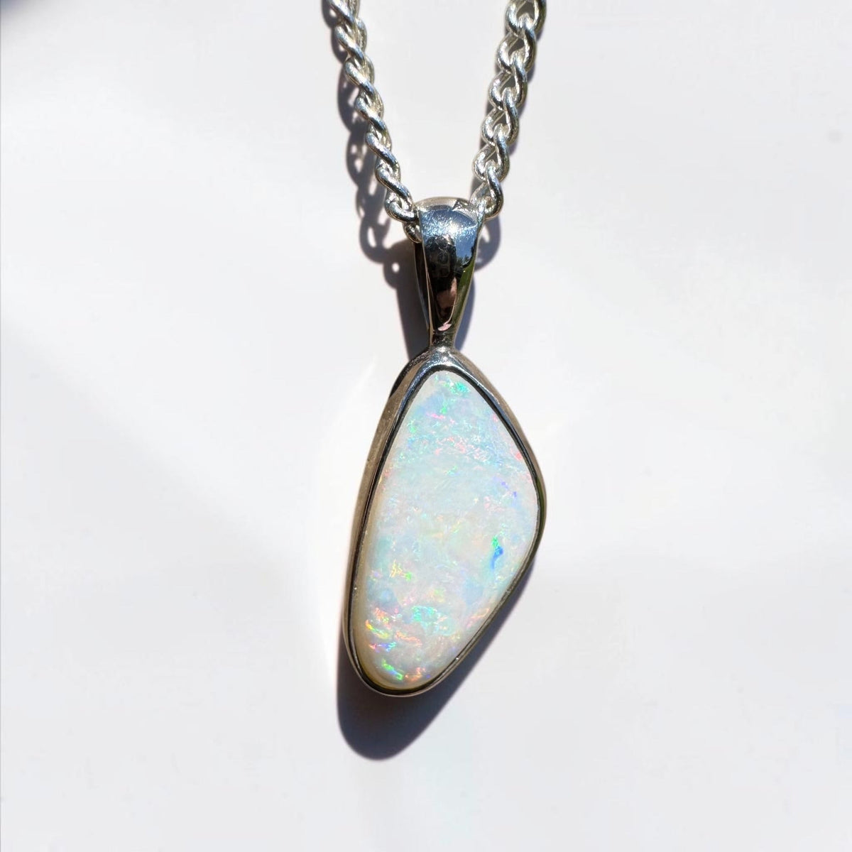2.5ct Lightning Ridge White Opal Pendant Necklace ~ 'Goodooga Gleam' | 925 Sterling Silver | Solid Australian Opal