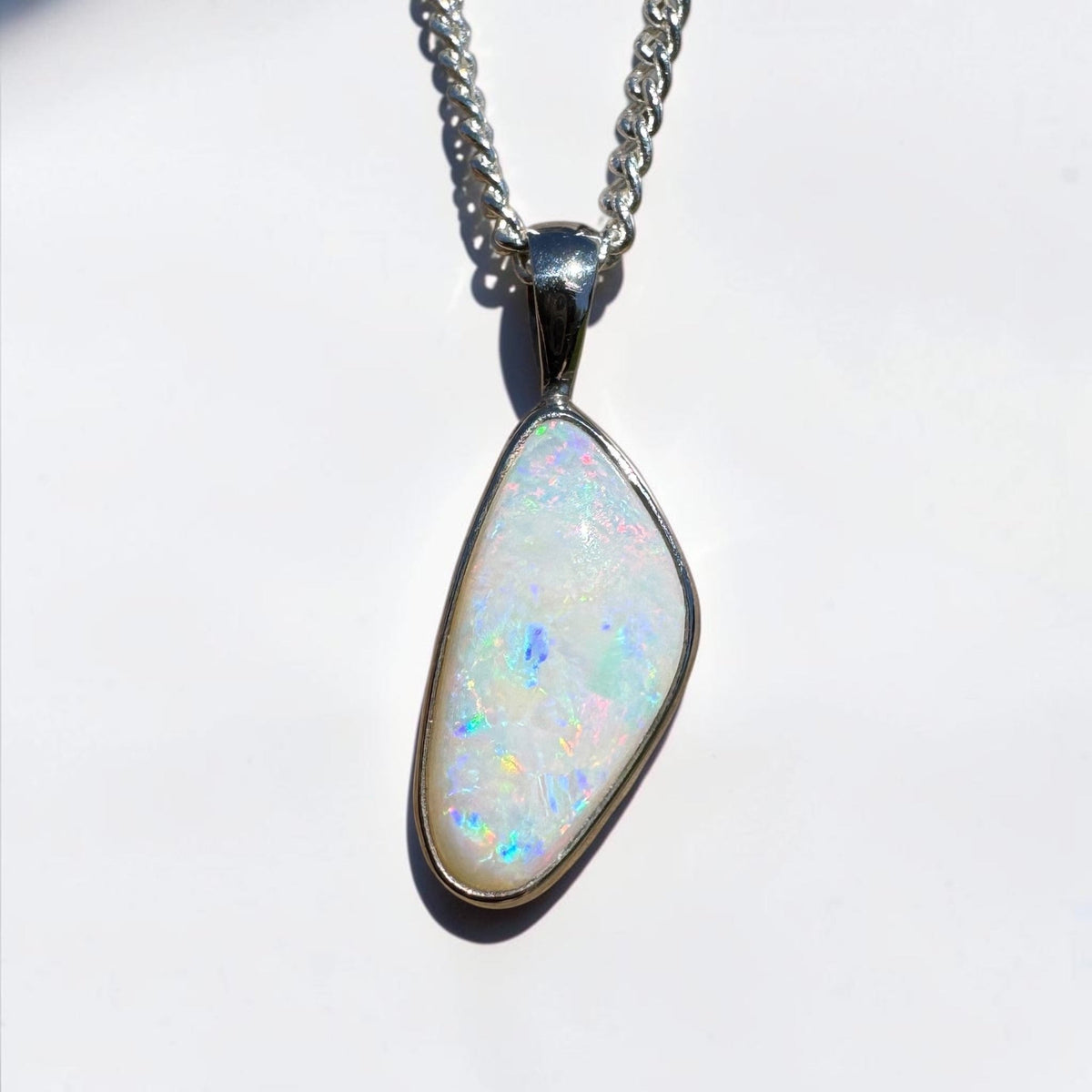 2.5ct Lightning Ridge White Opal Pendant Necklace ~ 'Goodooga Gleam' | 925 Sterling Silver | Solid Australian Opal