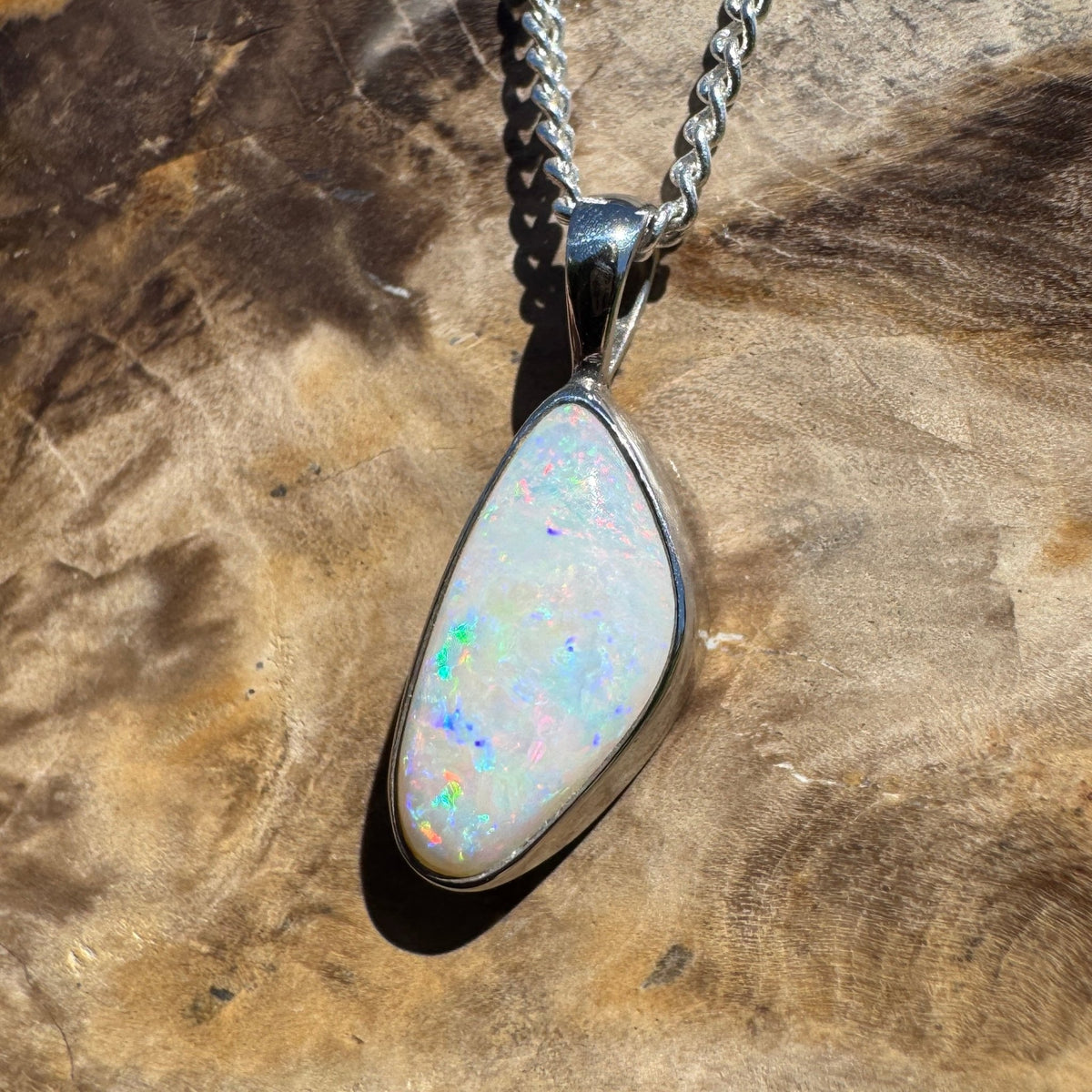 2.5ct Lightning Ridge White Opal Pendant Necklace ~ 'Goodooga Gleam' | 925 Sterling Silver | Solid Australian Opal