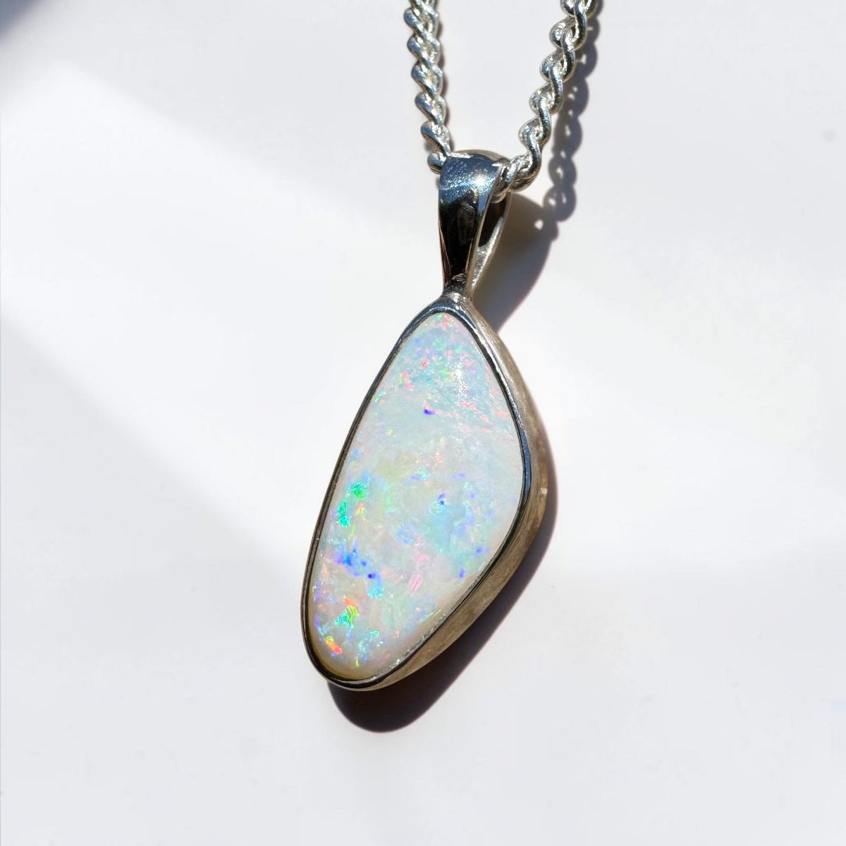 2.5ct Lightning Ridge White Opal Pendant Necklace ~ 'Goodooga Gleam' | 925 Sterling Silver | Solid Australian Opal