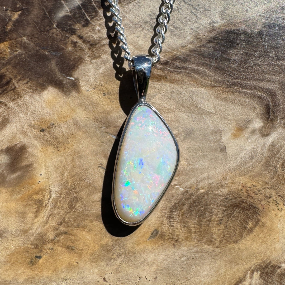 2.5ct Lightning Ridge White Opal Pendant Necklace ~ 'Goodooga Gleam' | 925 Sterling Silver | Solid Australian Opal