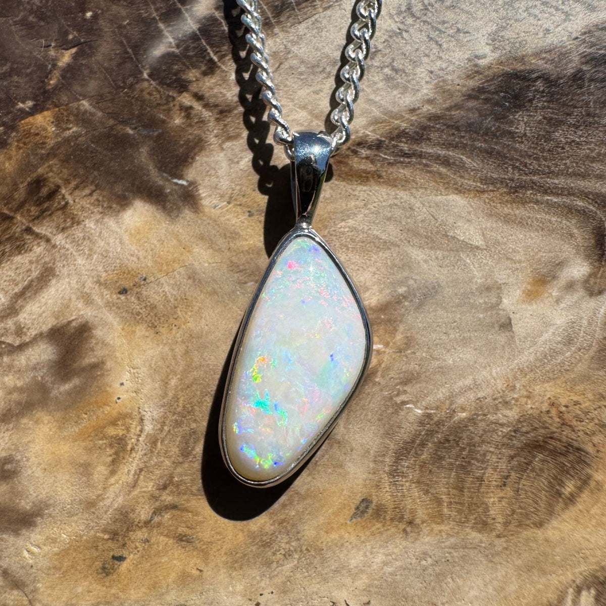 2.5ct Lightning Ridge White Opal Pendant Necklace ~ 'Goodooga Gleam' | 925 Sterling Silver | Solid Australian Opal