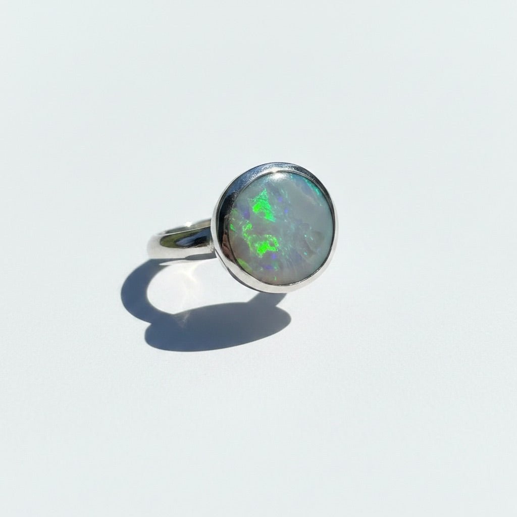 2.5ct Solid Lightning Ridge Opal Ring ~'Azure Flame Glow' | 925 Sterling Silver | Solid Australian Opal