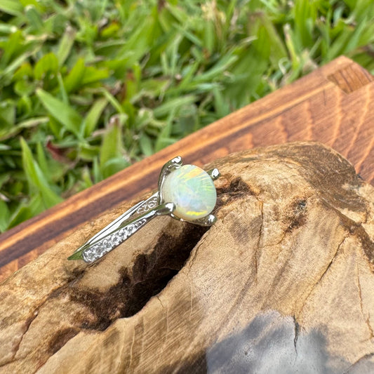 'Storm’s Edge' ~ Handcrafted 1.2ct Solid Lightning Ridge Opal and Cubic Zirconia Sterling Silver Ring - Iona Opal Australia