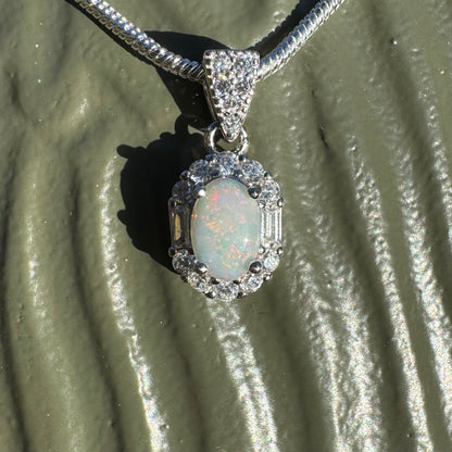 ‘Shimmering Reds' ~ Handcrafted 0.6ct Solid Coober Pedy Opal and Cubic Zirconia Sterling Silver Pendant