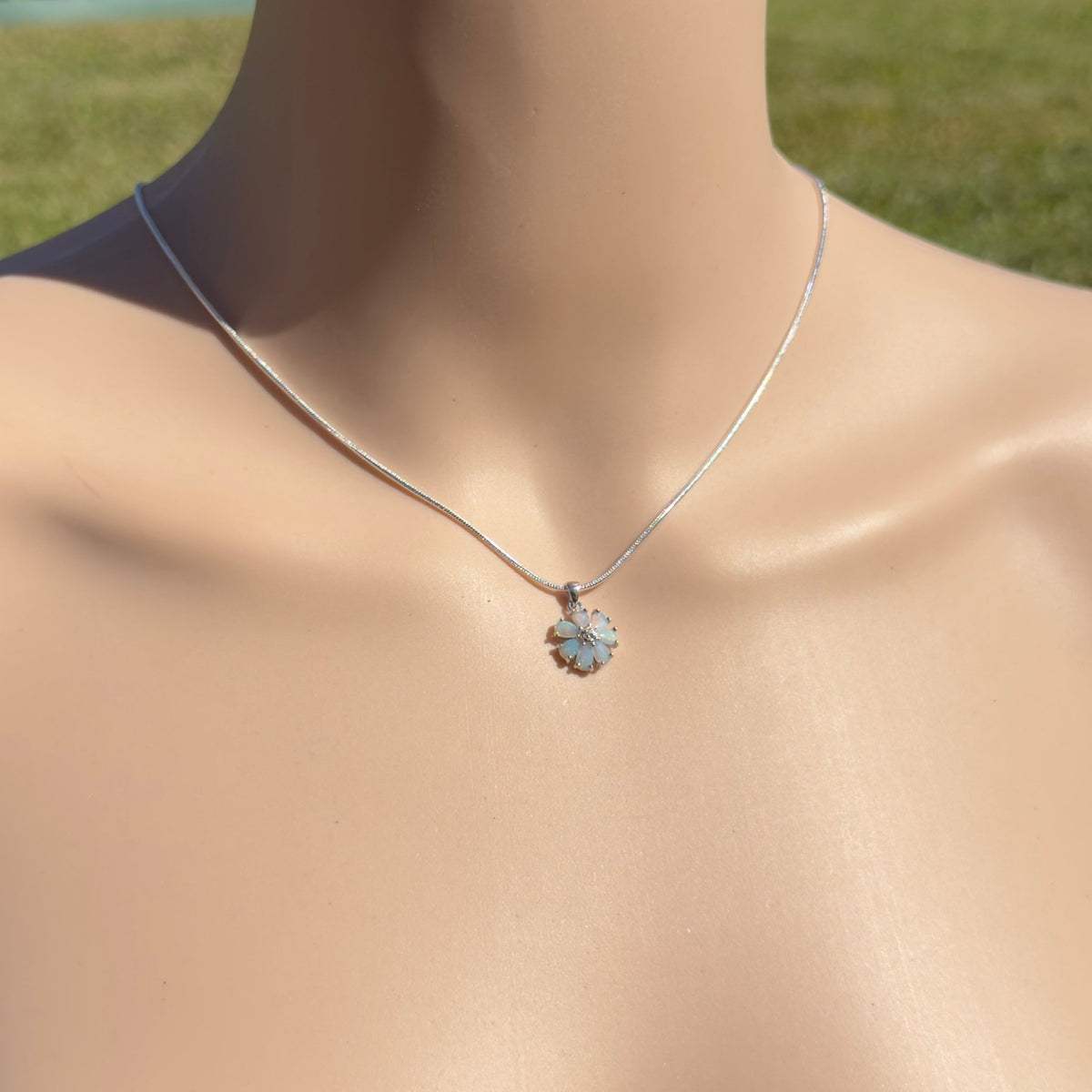 2.8ct Coober Pedy Opal Flower Pendant Necklace ~ 'Maroubra Bloom' | 925 Sterling Silver | Solid Australian Opal