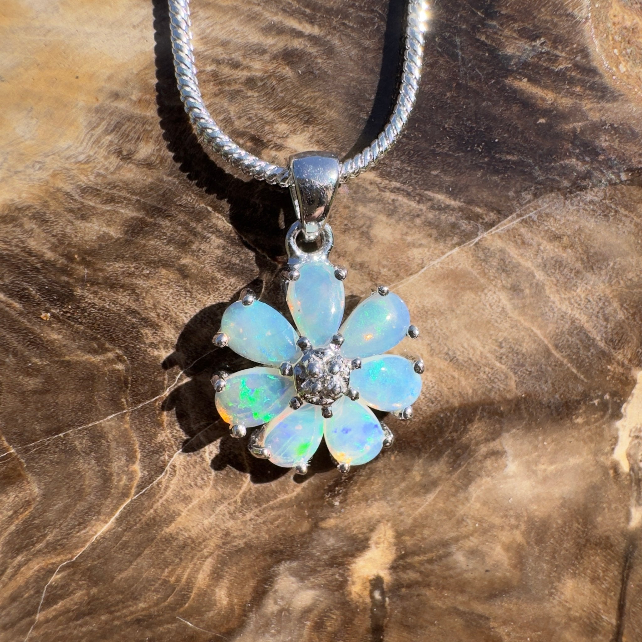 2.8ct Coober Pedy Opal Pendant Necklace ~ 'Snowy Mountains Blues' | 925 Sterling Silver | Solid Australian Opal