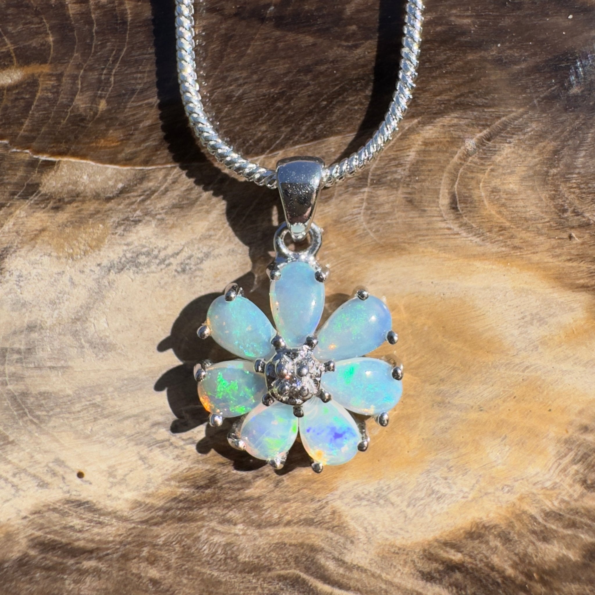 2.8ct Coober Pedy Opal Pendant Necklace ~ 'Snowy Mountains Blues' | 925 Sterling Silver | Solid Australian Opal