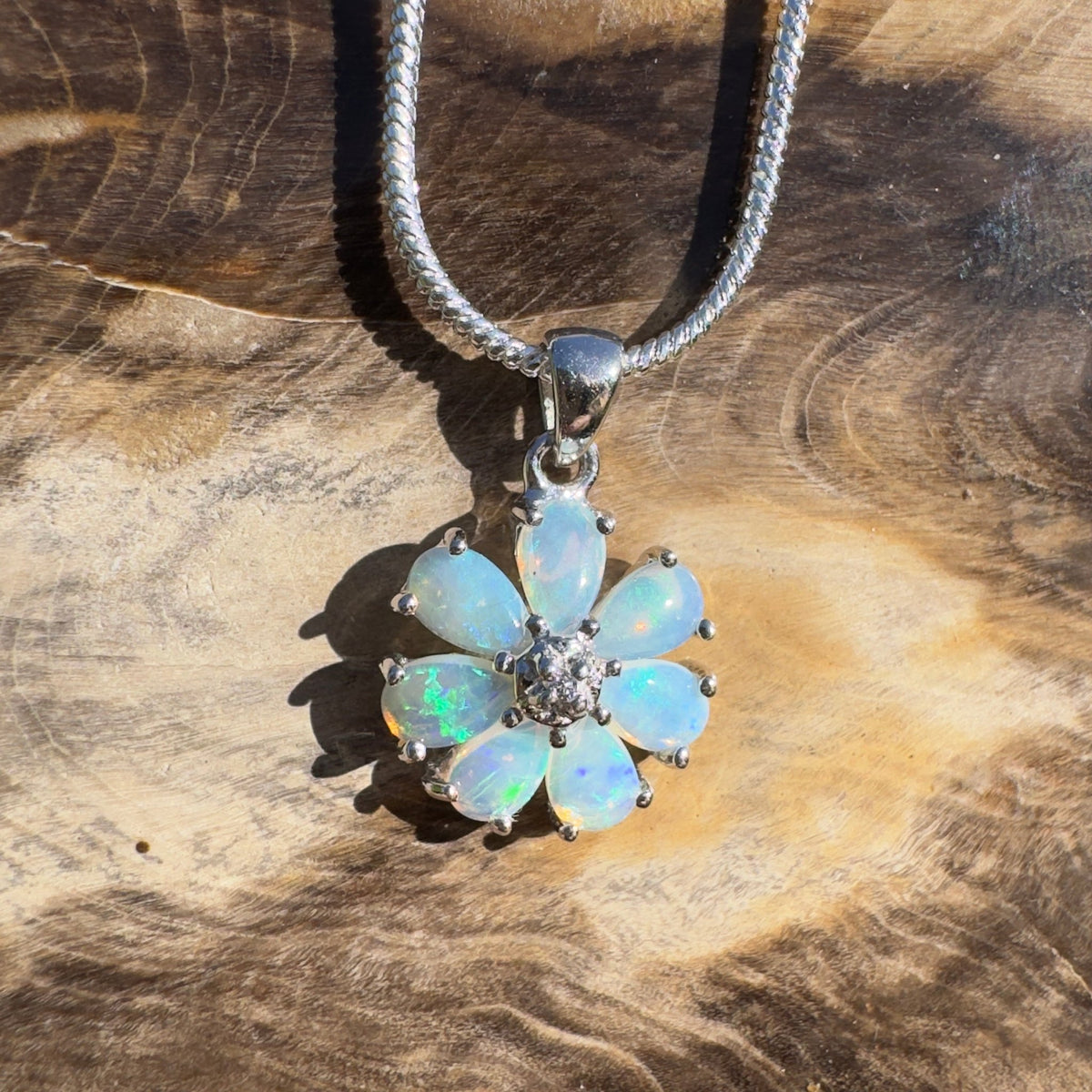 2.8ct Coober Pedy Opal Pendant Necklace ~ 'Snowy Mountains Blues' | 925 Sterling Silver | Solid Australian Opal