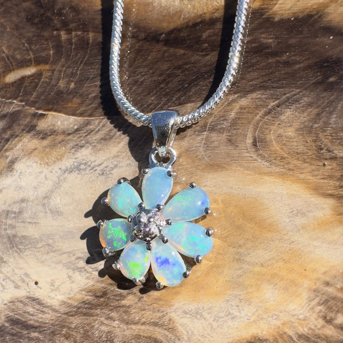 2.8ct Coober Pedy Opal Pendant Necklace ~ 'Snowy Mountains Blues' | 925 Sterling Silver | Solid Australian Opal