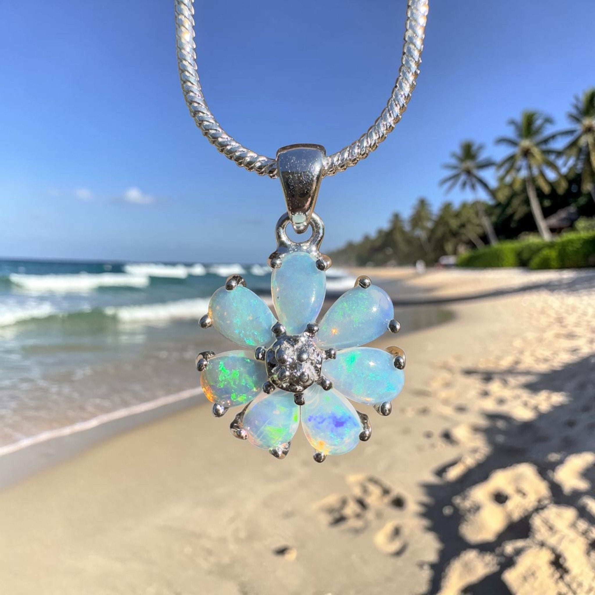 2.8ct Coober Pedy Opal Pendant Necklace ~ 'Snowy Mountains Blues' | 925 Sterling Silver | Solid Australian Opal