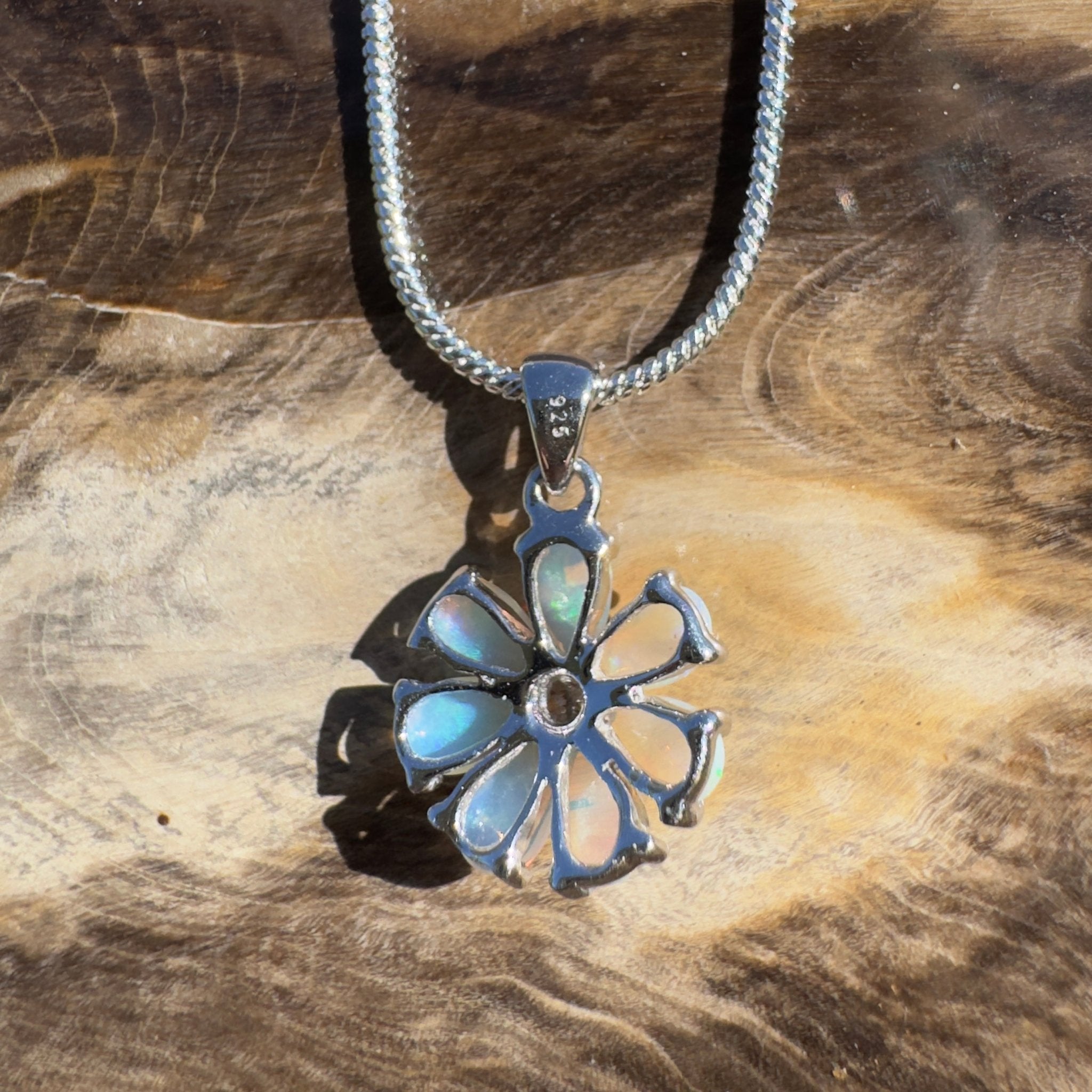 2.8ct Coober Pedy Opal Pendant Necklace ~ 'Snowy Mountains Blues' | 925 Sterling Silver | Solid Australian Opal