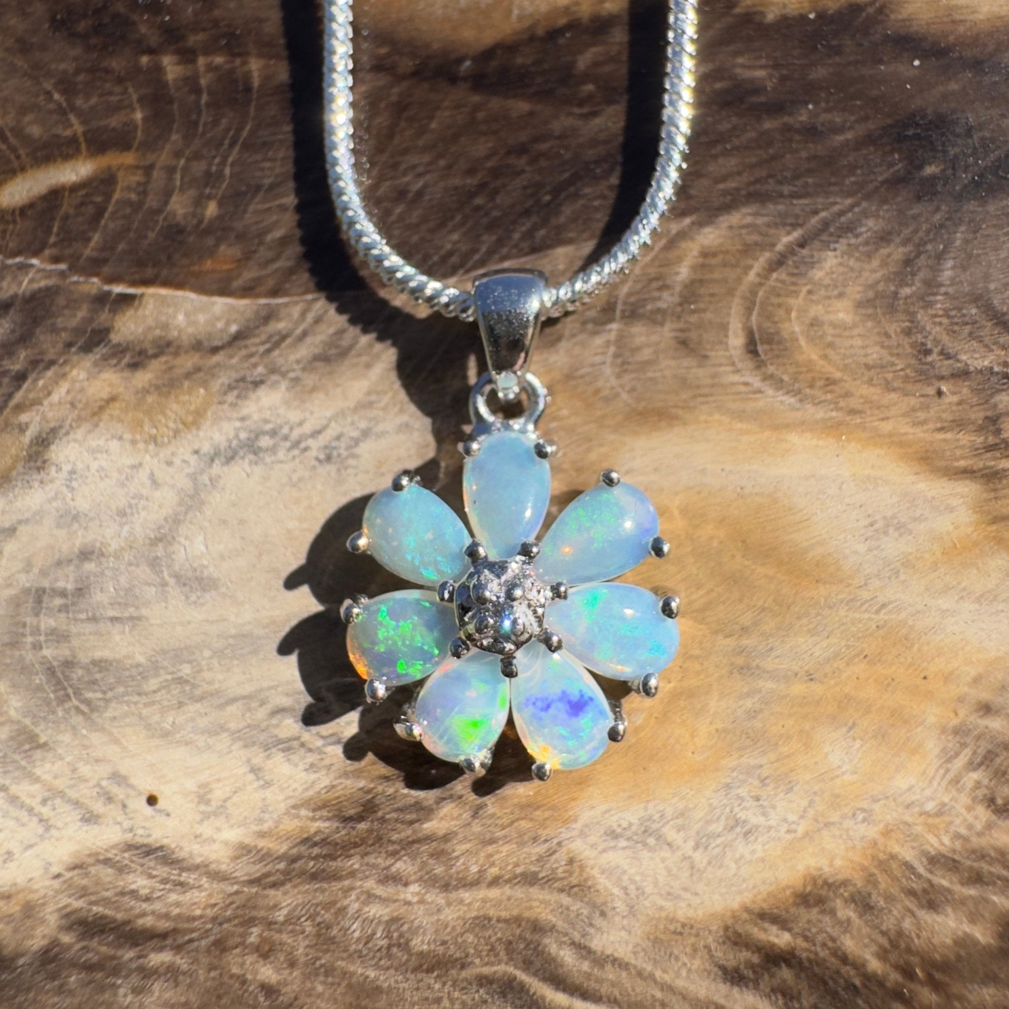 2.8ct Coober Pedy Opal Pendant Necklace ~ 'Snowy Mountains Blues' | 925 Sterling Silver | Solid Australian Opal