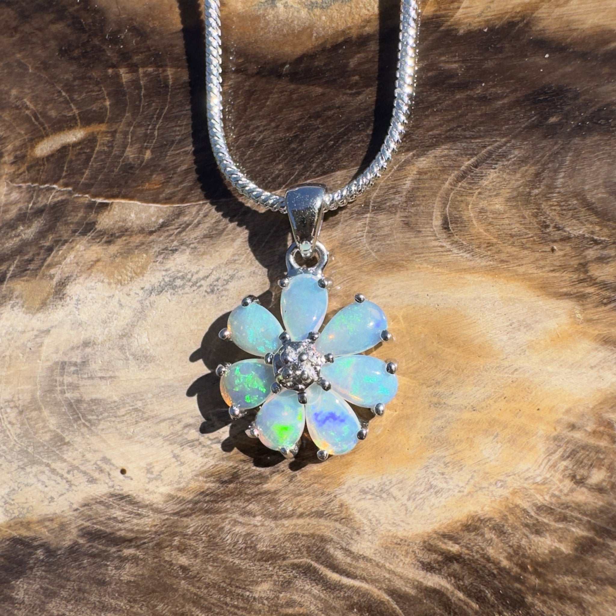2.8ct Coober Pedy Opal Pendant Necklace ~ 'Snowy Mountains Blues' | 925 Sterling Silver | Solid Australian Opal