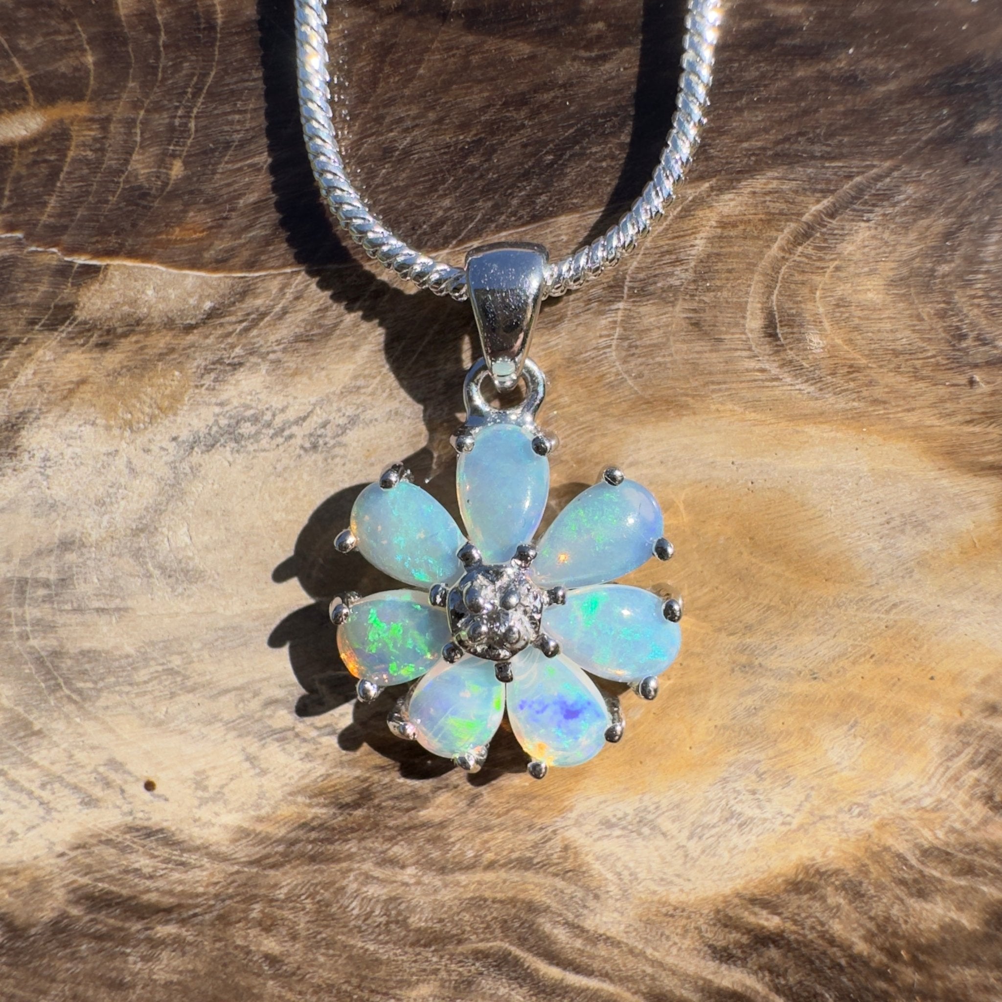 2.8ct Coober Pedy Opal Pendant Necklace ~ 'Snowy Mountains Blues' | 925 Sterling Silver | Solid Australian Opal