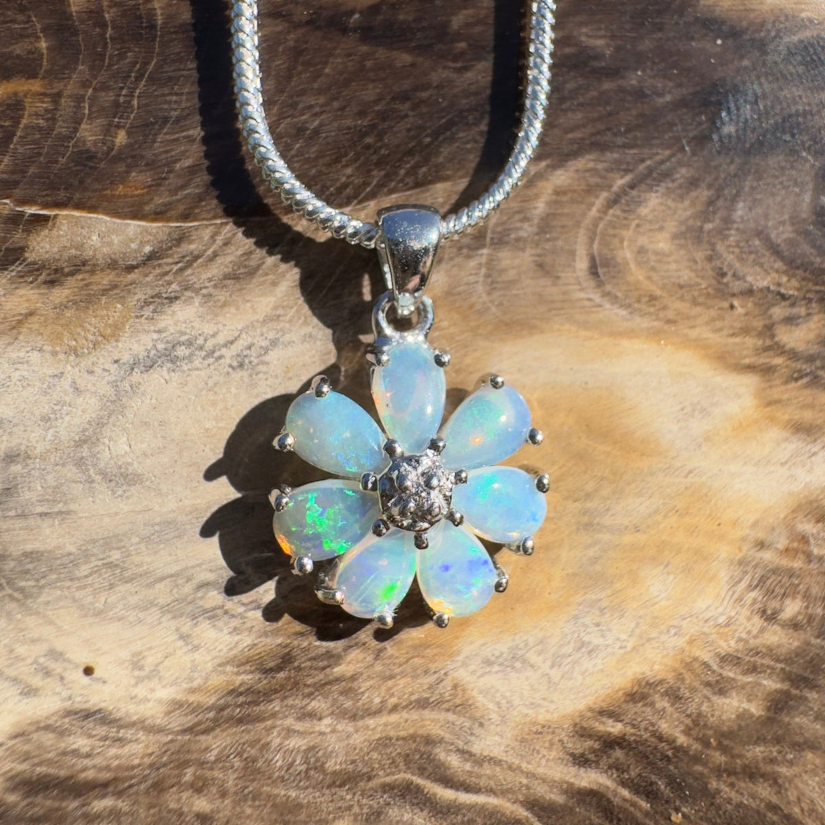 2.8ct Coober Pedy Opal Pendant Necklace ~ 'Snowy Mountains Blues' | 925 Sterling Silver | Solid Australian Opal