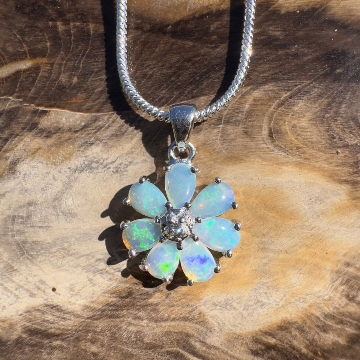2.8ct Coober Pedy Opal Pendant Necklace ~ 'Snowy Mountains Blues' | 925 Sterling Silver | Solid Australian Opal