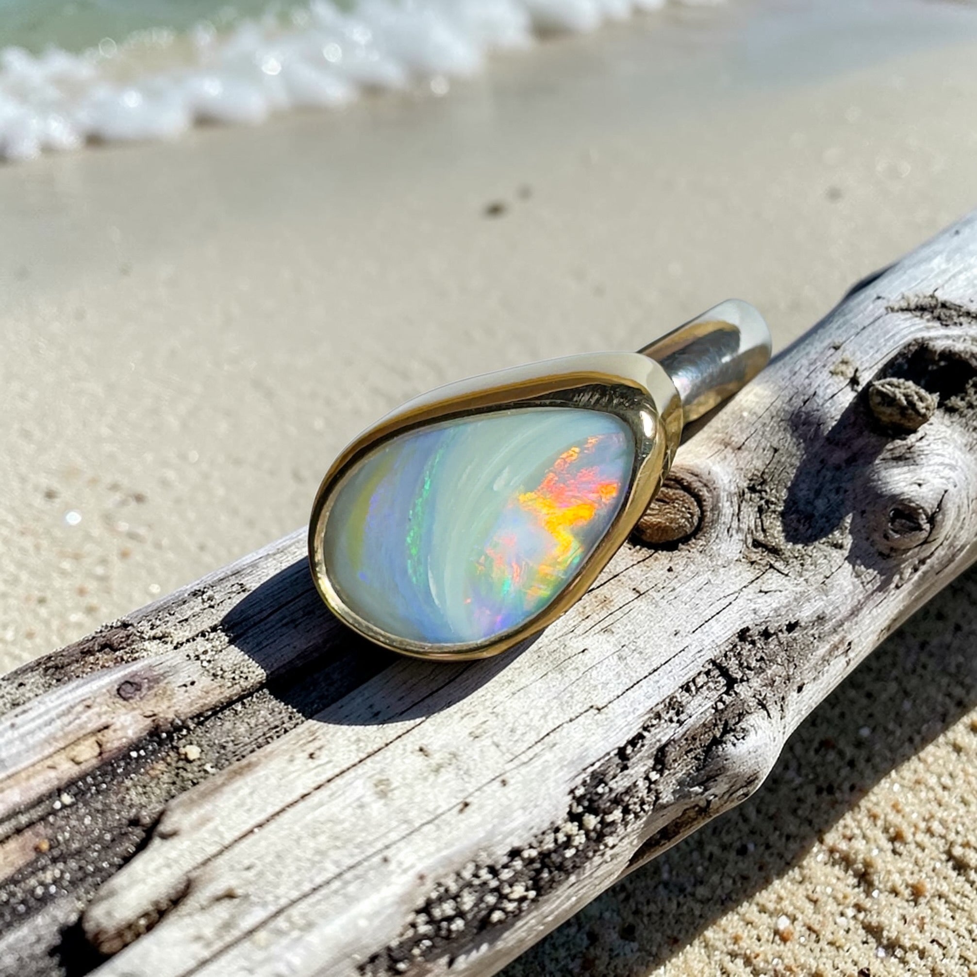2.8ct Lightning Ridge Semi Black Opal Ring ~ 'Grampians Peak' | Two - Tone 9ct Gold & 925 Sterling Silver | Solid Australian Opal