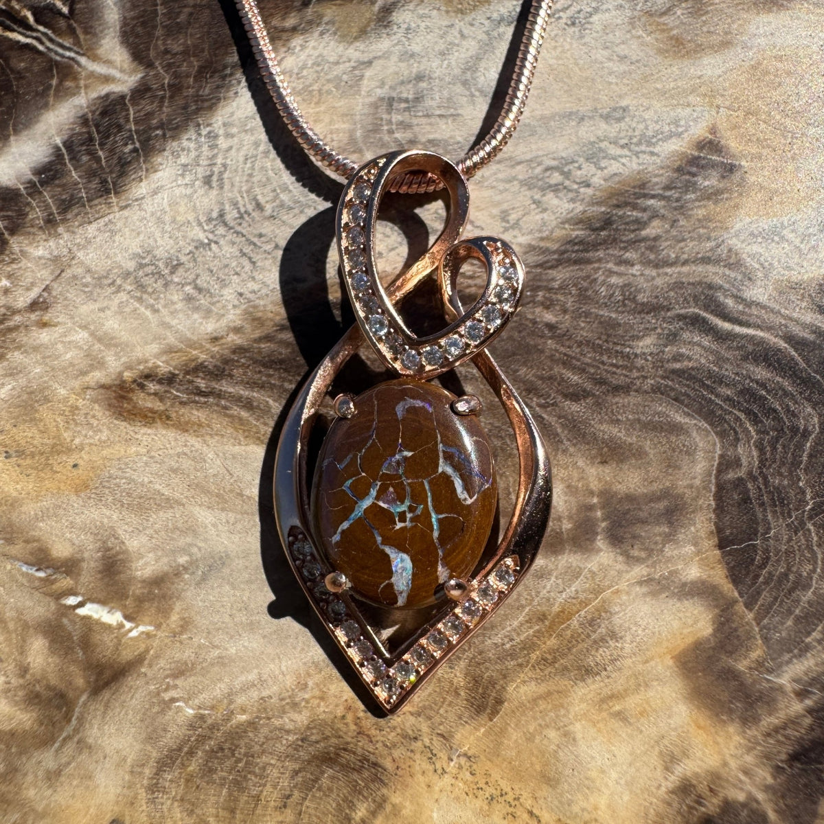 2.8ct Queensland Opal Pendant Necklace ~ 'Maria Island Glow' | Rose Gold Coated 925 Sterling Silver | Solid Australian Opal