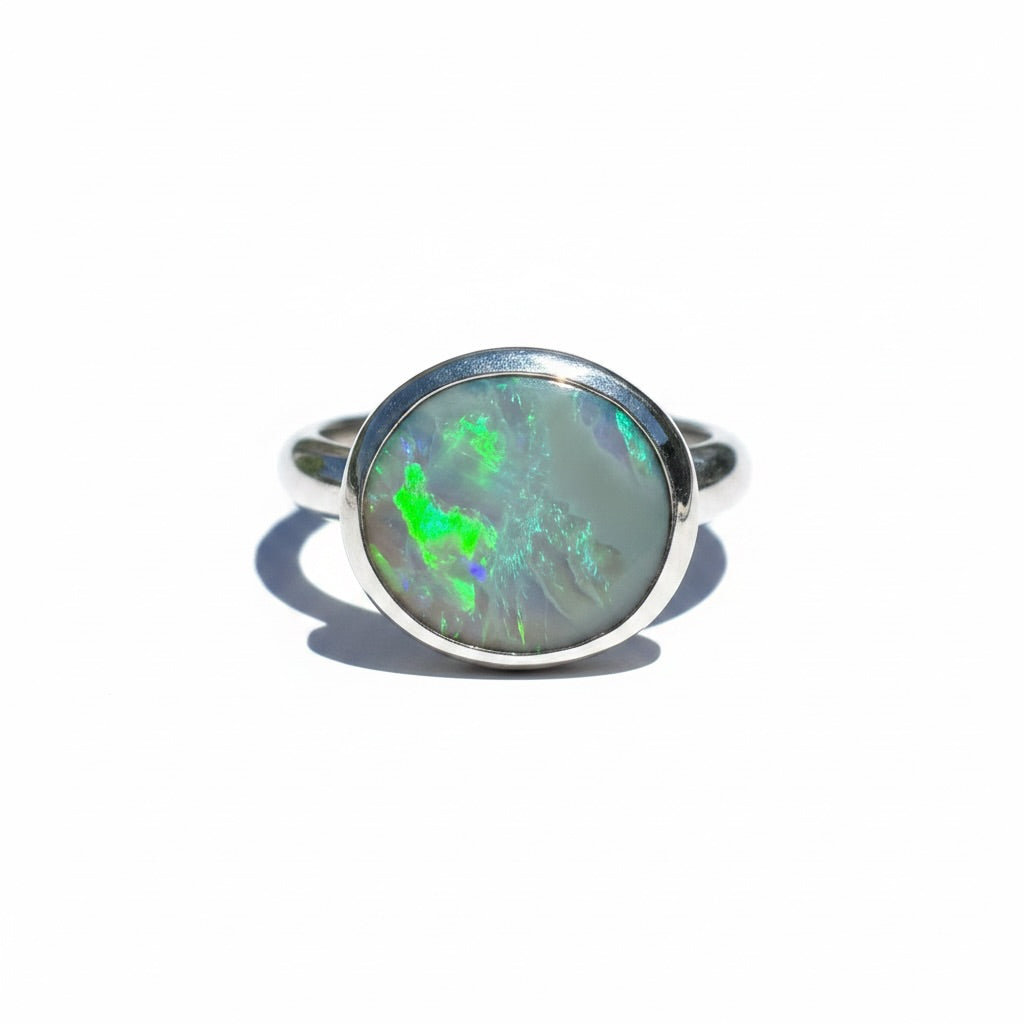 2.5ct Solid Lightning Ridge Opal Ring ~'Azure Flame Glow' | 925 Sterling Silver | Solid Australian Opal