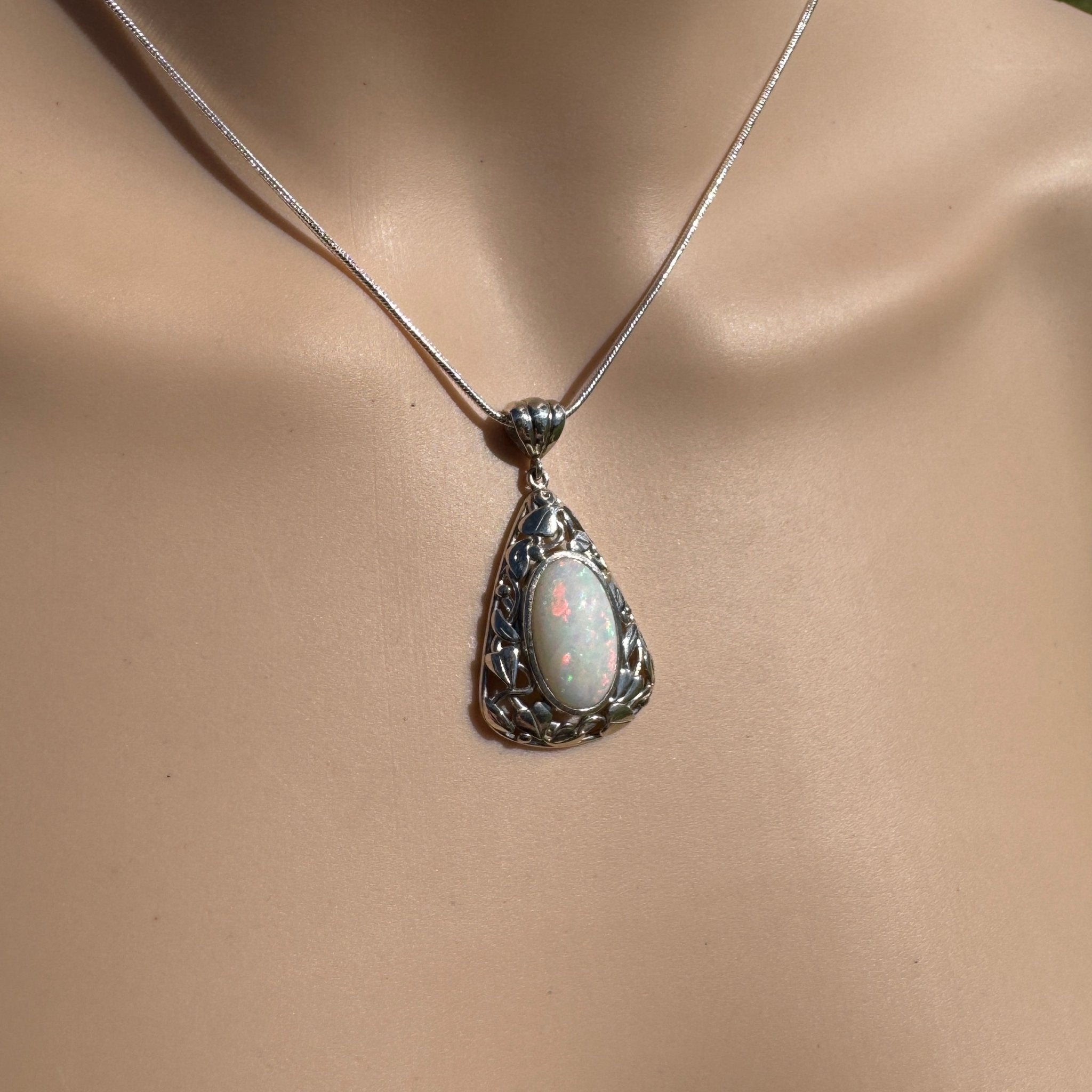 2.9ct Coober Pedy Opal Pendant Necklace ~ 'Coral Coast Fire' | 925 Sterling Silver | Solid Australian Opal