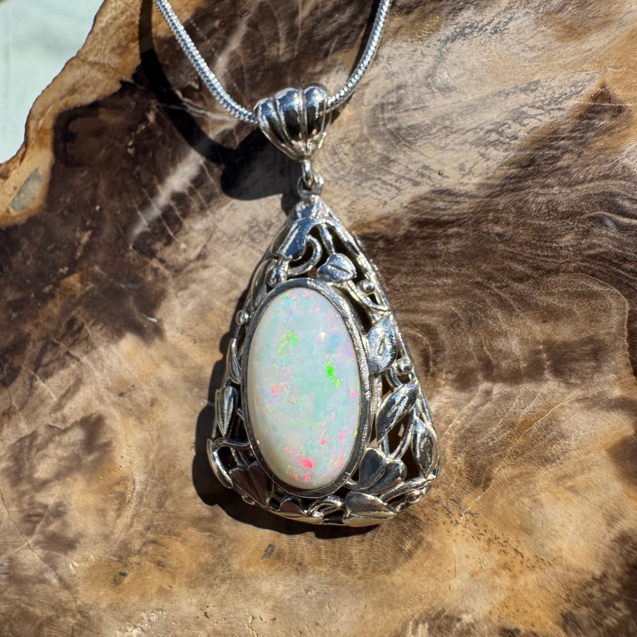 2.9ct Coober Pedy Opal Pendant Necklace ~ 'Coral Coast Fire' | 925 Sterling Silver | Solid Australian Opal