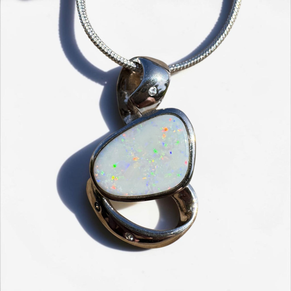 2.9ct Coober Pedy Opal Pendant Necklace ~ 'Quilpie Firelight' | 925 Sterling Silver | Solid Australian Opal