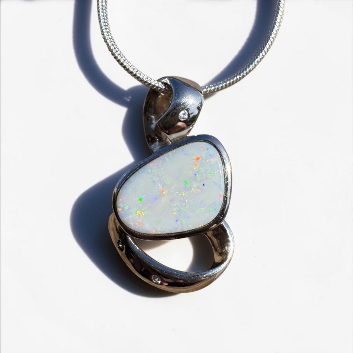 2.9ct Coober Pedy Opal Pendant Necklace ~ 'Quilpie Firelight' | 925 Sterling Silver | Solid Australian Opal