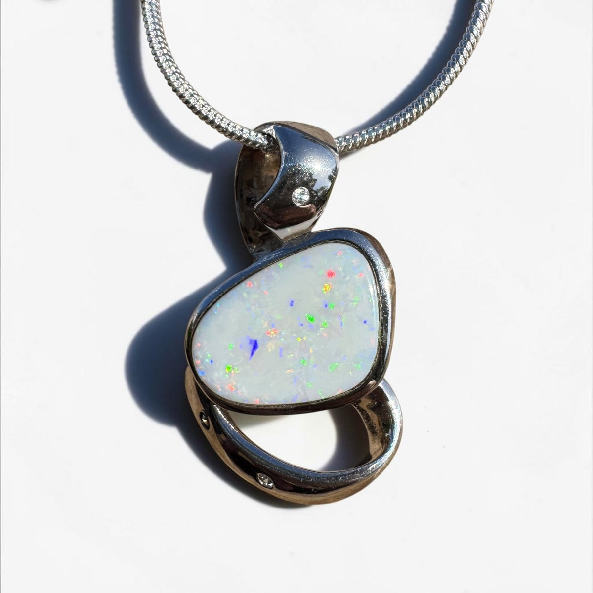 2.9ct Coober Pedy Opal Pendant Necklace ~ 'Quilpie Firelight' | 925 Sterling Silver | Solid Australian Opal