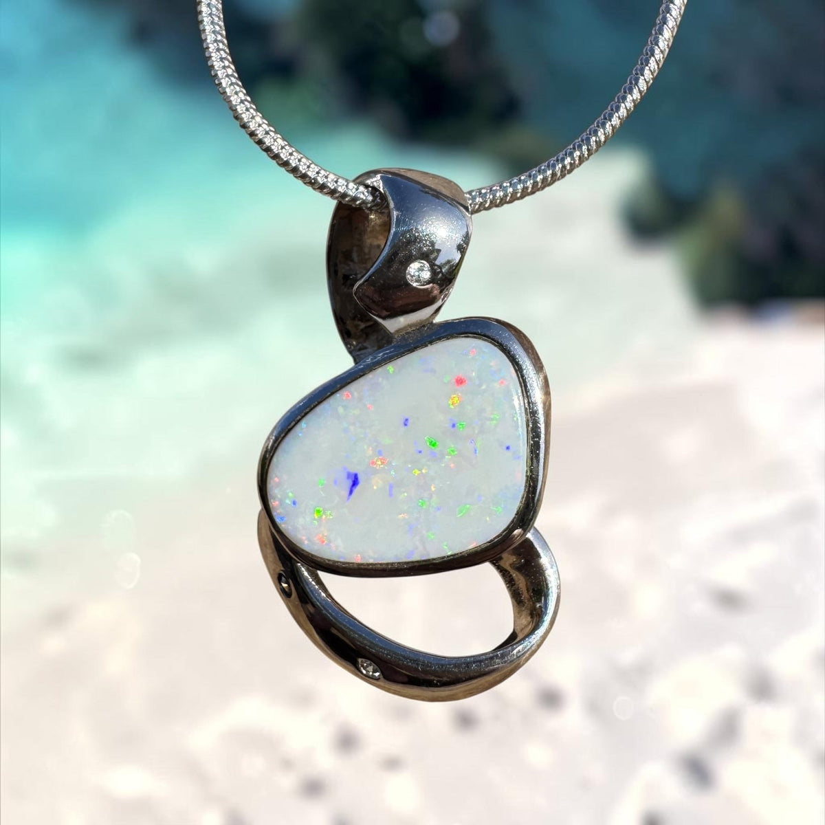 2.9ct Coober Pedy Opal Pendant Necklace ~ 'Quilpie Firelight' | 925 Sterling Silver | Solid Australian Opal