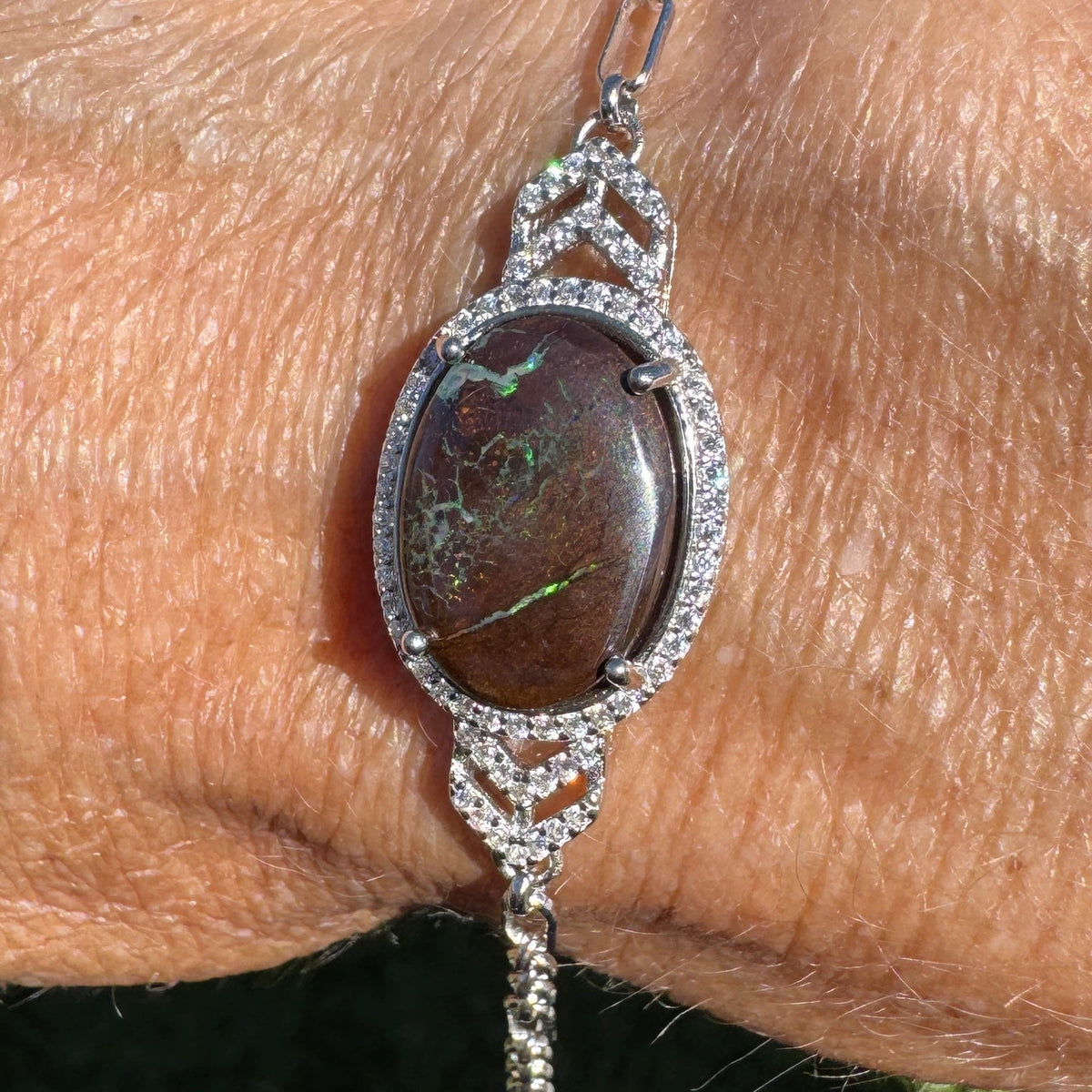2.9ct Queensland Opal Bracelet ~ 'Murray River Green' | 925 Sterling Silver | Solid Australian Opal
