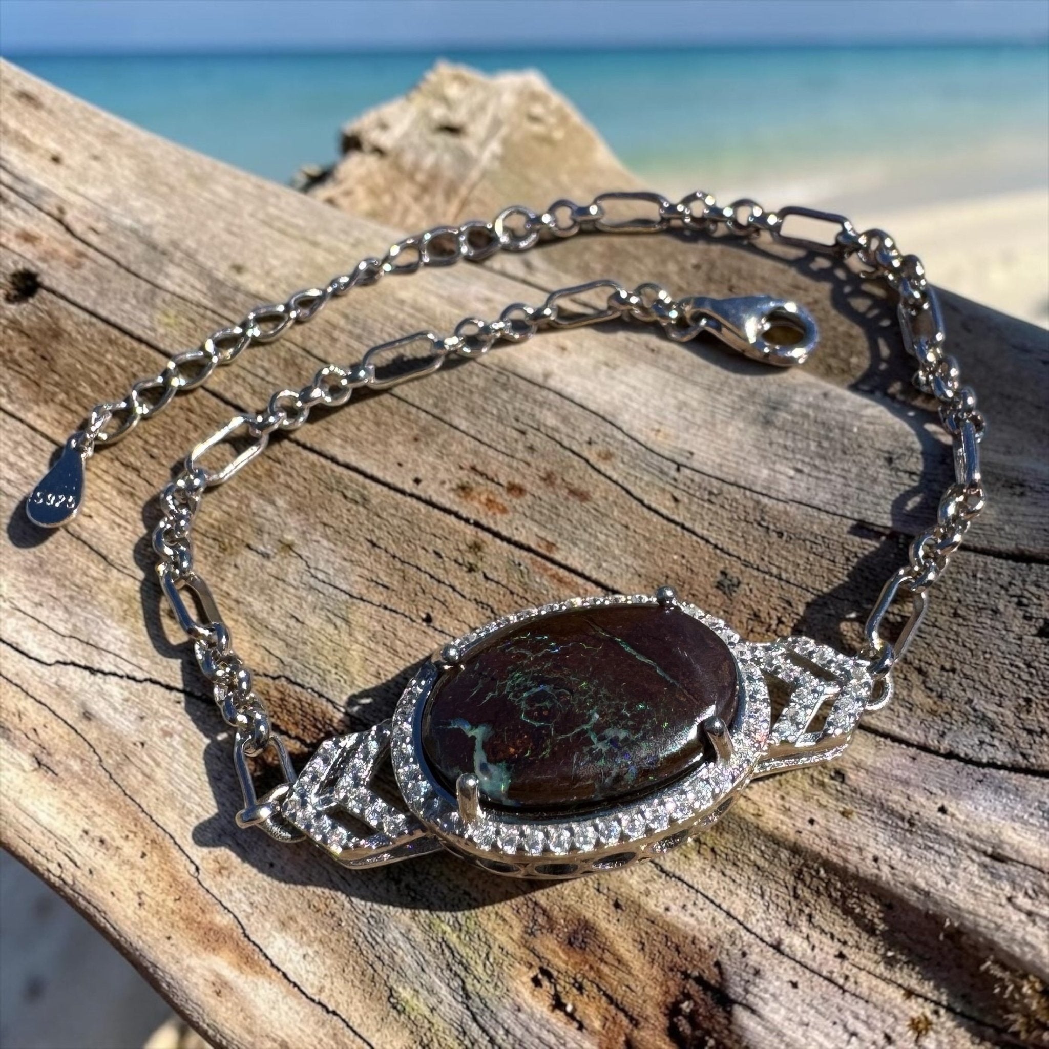2.9ct Queensland Opal Bracelet ~ 'Murray River Green' | 925 Sterling Silver | Solid Australian Opal