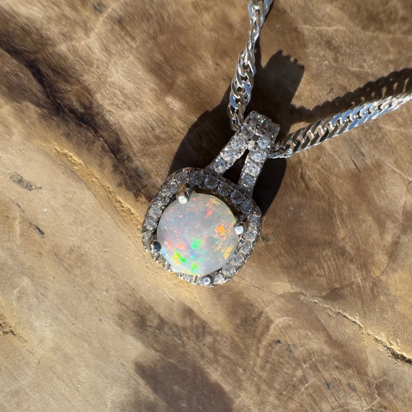 'Kimberley Glow' ~ Handcrafted 1.0ct Solid Lightning Ridge Opal and Cubic Zirconia Sterling Silver Pendant Necklace - Iona Opal Australia