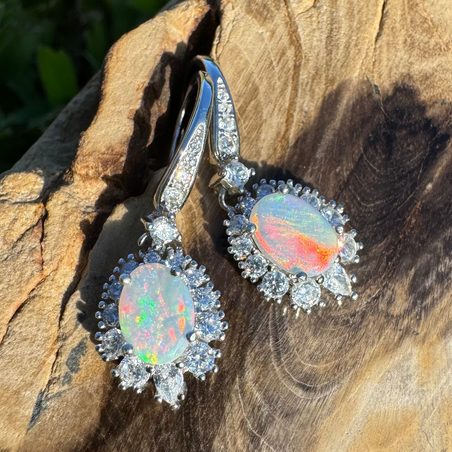 1.2ct Solid Coober Pedy Opal and Cubic Zirconia Sterling Silver Earrings